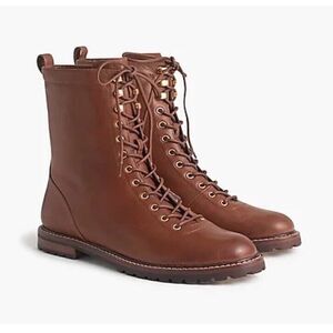 J Crew Women Gwen lug-sole leather lace-up Tall Shaft Boot OAK BROWN NEW 9.5